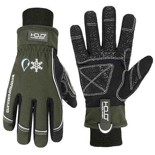 HANDLANDY Winter Insulated Work Gloves, 3M Thinsulate Thermal Water-Resistant Gloves for Men Women Touch Screen, Warm Ski Snowboard Cold Weather Gloves (Army Green, X-Large)