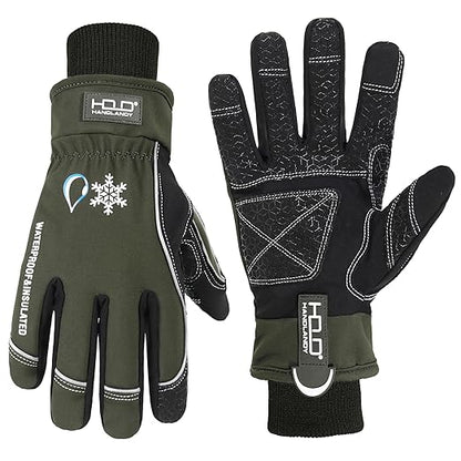 HANDLANDY Winter Insulated Work Gloves, 3M Thinsulate Thermal Water-Resistant Gloves for Men Women Touch Screen, Warm Ski Snowboard Cold Weather Gloves (Army Green, Medium)