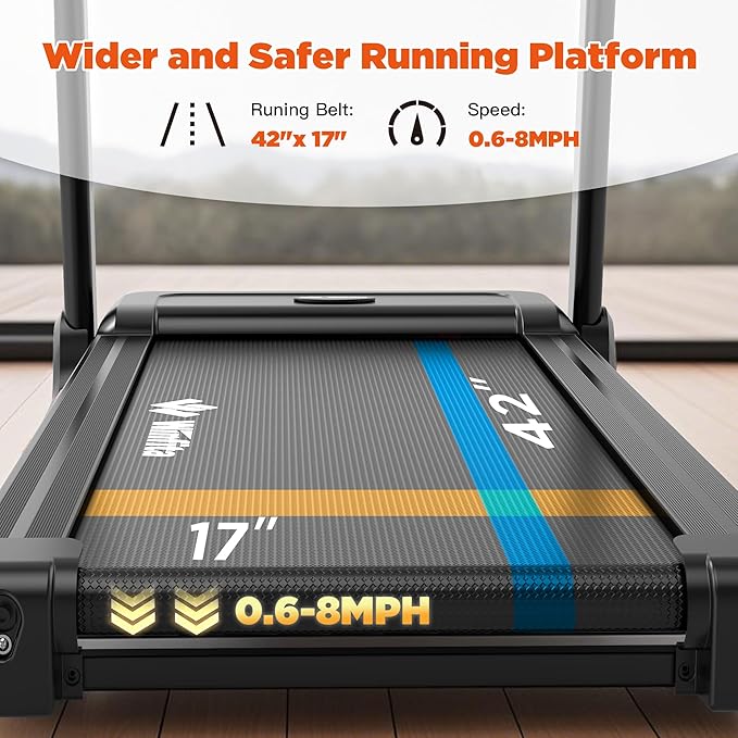 Treadmill with Incline, 300 LBS Capacity, 8 MPH or 10 MPH Speed, Bluetooth, App, Pause Function, Folding Treadmills for Home with 64 Programs, 17'' or 18'' Wide Belt, Heart Rate, BMI Detector