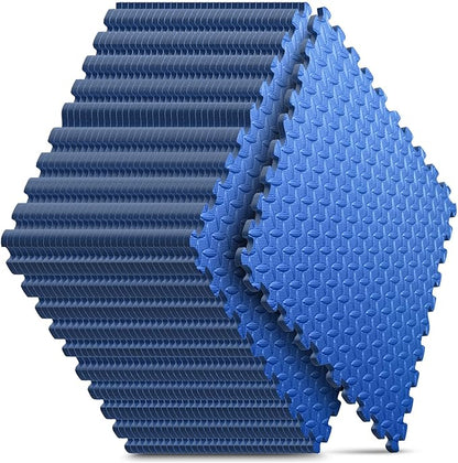 Home Gym Mat, Puzzle Exercise Mat,EVA Interlocking Foam Floor Tiles for Home Workout Equipment and Kids' Play Areas - Blue, 24 in x 24 in x ½ in - 32 Tiles (Blue, 32 Pack 128 sq ft)