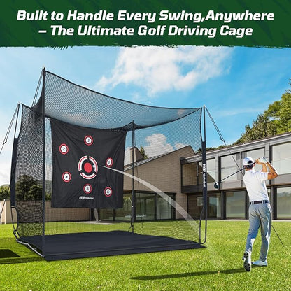 Haokelball Golf Hitting Cage,10x8x6ft Golf Practice Net with Target Cloth & Carry Bag, Heavy-Duty Golf Cage Net for Backyard, Indoor & Outdoor