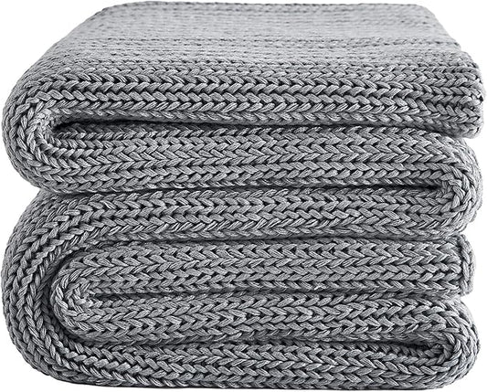 L'AGRATY Knitted Weighted Blanket - 48"x72" 12lbs Cooling Chunky Knit Heavy Blanket for Adults Braided Crochet Throw Thick Cable Yarn Knit Decorative No Beads Evenly Weighted Machine Washable
