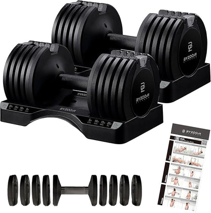Adjustable Dumbbell – 12.5/25lb Single Unit OR Set of 2 – 5-in-1 Adjustable Weight for Home Gym, Strength Training & Fitness Workouts, White OR Black