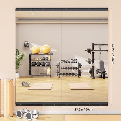 Hasipu 2 Pcs 48''x24'' Home Gym Mirror Large Full Length Wall Mounted Full Body Mirror for Yoga Dance Fitness Exercise Studio Bedroom Garage, Frameless Tempered Glass Workout Mirrors Black Rectangular