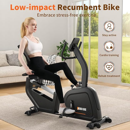JEEKEE Recumbent Exercise Bike for Seniors,Stationary Bikes for Home, 300LB Capacity & 16 Levels Magnetic Resistance, Heart Rate Handle