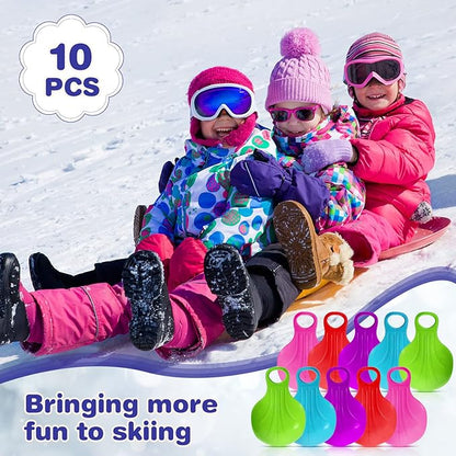 10 Pcs Snow Sled Board for Kids Outdoor Winter Plastic Skiing Boards with Handle Portable Downhill Sleds Snowboard Sleigh for Kids Snow Grass and Sand Boarding, 5 Colors