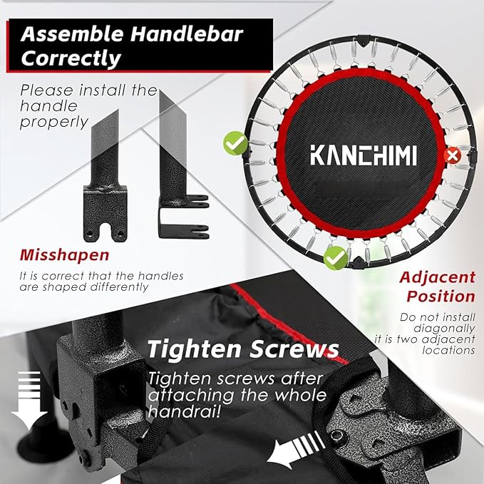 Kanchimi 550 LBS Foldable Mini Trampoline, 40" Fitness Trampoline Without armrests/U Shape Adjustable Foam Handle, Stable&Quiet Exercise Rebounder for Adults Indoor/Outdoor Workout