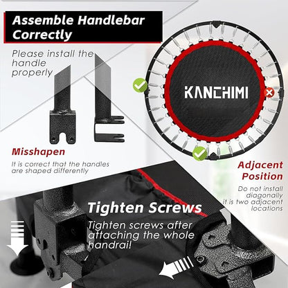 Kanchimi 550 LBS Foldable Mini Trampoline, 40" Fitness Trampoline Without armrests/U Shape Adjustable Foam Handle, Stable&Quiet Exercise Rebounder for Adults Indoor/Outdoor Workout