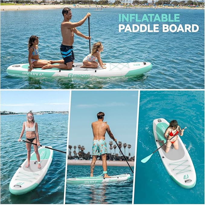 FBSPORT 11FT Premium Inflatable Stand Up Paddle Board with Electric Pump, Yoga Board with SUP Accessories & Carry Bag | Wide Stance, Surf Control, Non-Slip Deck, Leash and Paddle for Youth & Adult