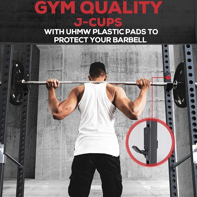 Iron Crush i200 Power Rack – Multi-Function Squat Rack with Solid Safety Bars and J-Hooks – Optional LAT Pulldown, Landmine Attachments - Home Gym Power Cage Bench Rack (Power Rack Only)