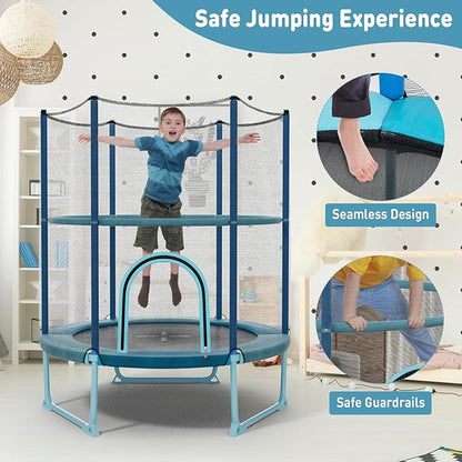 GYMAX 5FT Trampoline for Kids, ASTM Approved with Safety Net & Kitten Trapeze Rings, Indoor/Outdoor