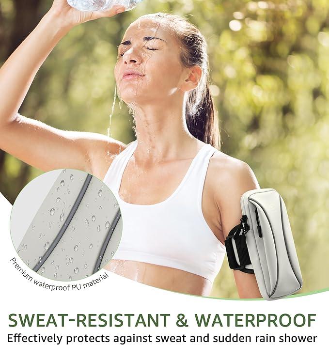 HiRui Arm Bag & Wrist Bag Phone Holder, Sports Running Armband for Gym, Cycling & Workout, Compatible with iPhone 16/15/14 Series, Samsung Galaxy & More, Reflective, Adjustable, Secure Fit (Gray)