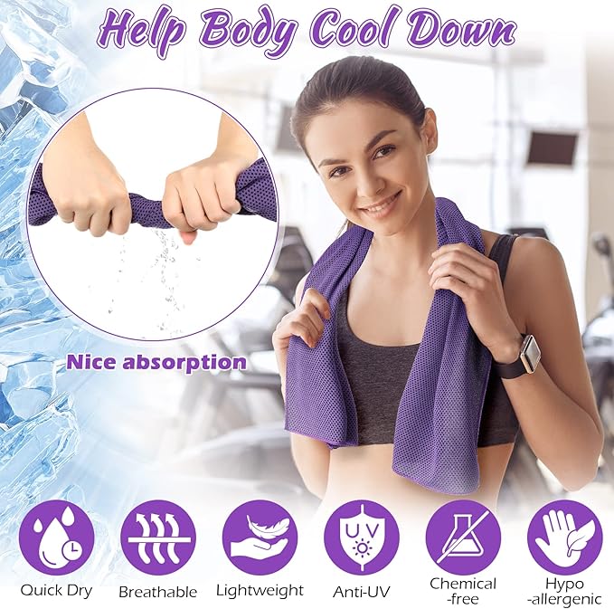 20 Pcs Cooling Towel 40" x 12" Ice Towel for Neck and Face Microfiber Chilly with Bag Breathable Yoga Gym Stay Cool Towels Sweat Rag for Workout Running Camping Pilates Beach Accessories (Purple)