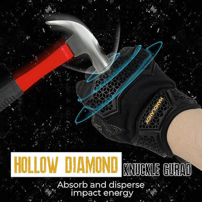 HANDLANDY Fingerless Framer Work Gloves for Men, Utility Grip Paded Gloves for Tactical Shooting Airsoft Hunting Driving (Black- 3 Fingerless, Large (Pack of 1))