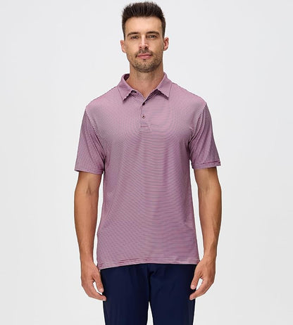 Esabel.C Jacquard Golf Shirts for Men Moisture Wicking Short Sleeve Performance Dry Fit Active Mens Polo Shirts