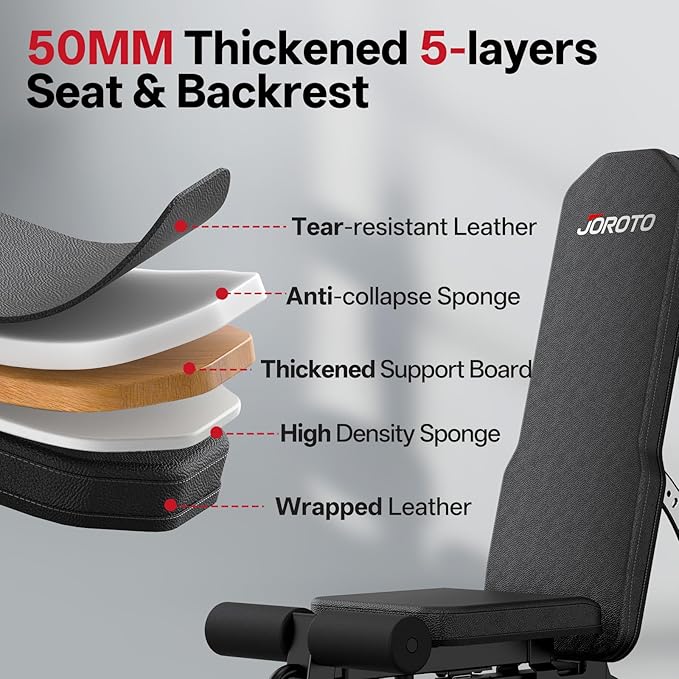 JOROTO MD65 Adjustable Weight Bench, 1700LB Heavy Duty Workout Bench for Home Gym, Flat Incline Decline Sit Up Utility Bench Press with 9 Backrest & 3 Seat Positions, Removable Leg Support & Wheels