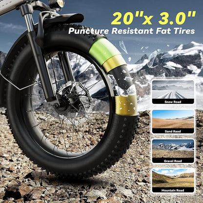Foldable Electric Bike for Adults, 30+MPH, 48V 20Ah Removable Lithium Battery up to 80Miles, 20" Fat Tire 1000W Peak Motor Dirt Ebike Adult Electric Bicycle for Commute Beach Mountain E Bike
