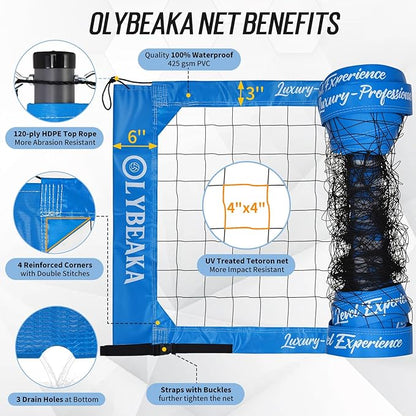 2025 Outdoor Professional Volleyball Net Set for Backyard Beach with Tetoron Net, Adjustable 2" Aluminum Poles, PU Volleyball,Carry Bag - Easy Setup & Anti-Sagg with 2 Tension Adjusters