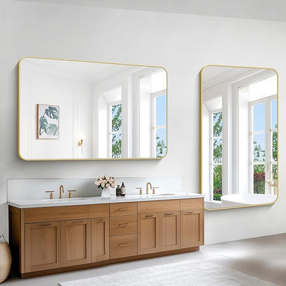 Gold Bathroom Mirror,60x36 inch Wall Mirror for Bathroom Wall Mounted,Round Rectangle Mirror for Bathroom Over Sink,Modern Frame for Home Decor Living Room,Bedroom Entryway,Horizontal/Vertical