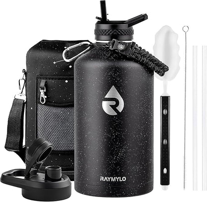 128oz Insulated Water Bottle, Triple Wall Vacuum Stainless Steel Water Bottles - Keeps Cold 48H, Reusable One Gallon Flask Jug for Gym, Sports, Camping, Hiking,Travel, Black Speckled