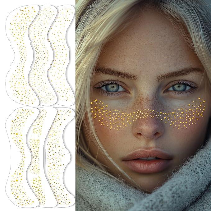 Glitter Freckles,Glitter Freckles Face Tattoo,Gold Freckles,Sparkle Freckles,Face Glitter Makeup Patches,6pcs