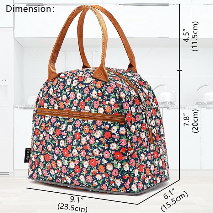 FlowFly Insulated Lunch Cooler Bag - Tote Bag Organizer for Women/Men, Floral#Red