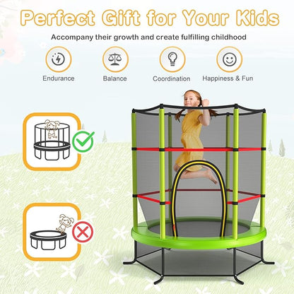 GYMAX Toddler Trampoline, 55” Trampoline for Kids with Bottom-to-Top All-Round Enclosure Net & Seamless Jumping Mat, ASTM Approved Easy Assembly Kids Mini Trampolines Indoor/Outdoor