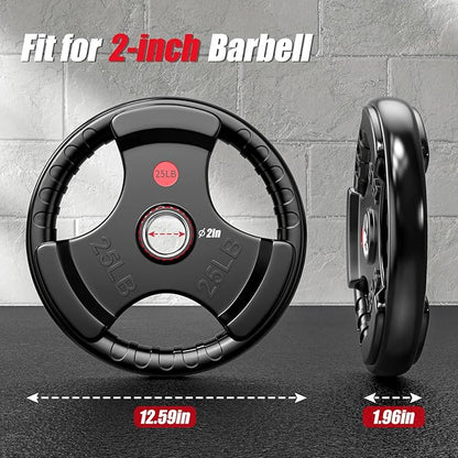 GIKPAL 2-inch Rubber Olympic Grip Weight Plates for Strength Training, Weightlifting in Home & Gym, Barbell Weights Plates Set (2.5/5/10/25/35/45 LB)
