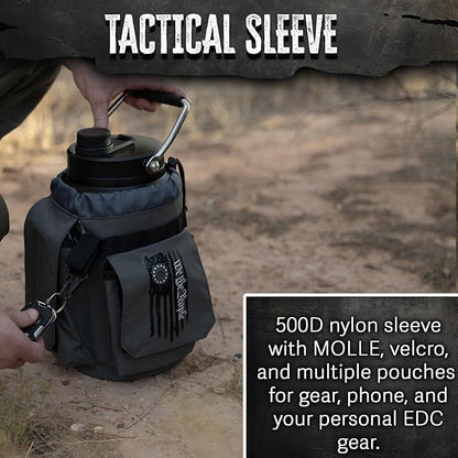 Iron Infidel Battle Bottle - One Gallon Insulated Water Bottle with Dual Carry Handles - 128 oz Tactical Stainless Steel Water Jug & Rugged Extra Large Sleeve With Storage (Betsy 128 Ounces)