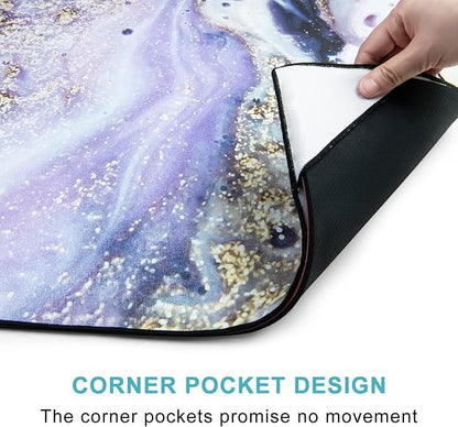 QiyI Yoga Mat Towel with Corner Pockets, Non Slip Sweat Absorbent Hot Yoga Towels, Soft Yoga Blankets with Travel Bag, Skidless Mat Cover for Workout, Gym, Fitness - 74"x26", Purple Gold Marble