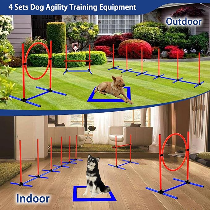 4 Sets Pets Agility Training Equipment, Adjustable Dog Hoop, Dog Jump, Weave Poles and Pause Box，with Independent Packaging(4 Sets)
