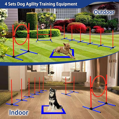 4 Sets Pets Agility Training Equipment, Adjustable Dog Hoop, Dog Jump, Weave Poles and Pause Box，with Independent Packaging(4 Sets)