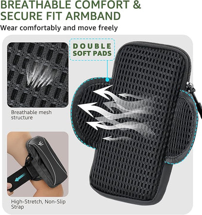 HiRui Arm Bag & Wrist Bag Phone Holder, Sports Running Armband for Gym, Cycling & Workout, Compatible with iPhone 16/15/14 Series, Samsung Galaxy & More, Reflective, Adjustable, Secure Fit (Black)