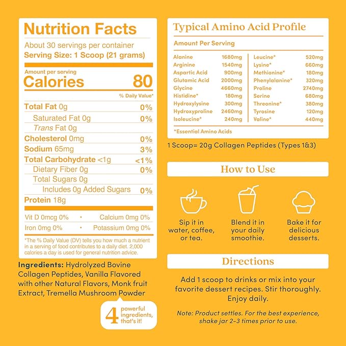 Further Food Vanilla Collagen Peptides Powder, Grass-Fed Pasture-Raised Hydrolyzed Type 1 & 3 Protein, Gut Health + Joint, Hair, Skin, Nails, Paleo Keto Sugar-Free 22.22 oz