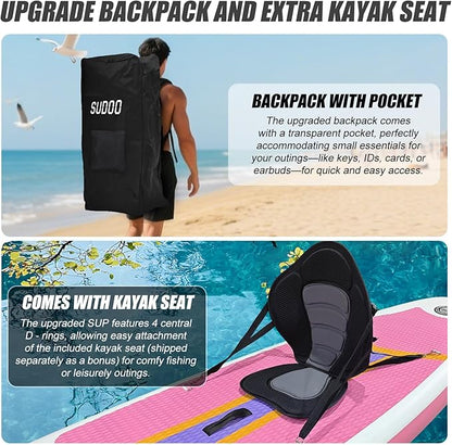 Inflatable Stand Up Paddle Board 10‘x30‘‘- Ultra-Light SUP with Backpack, Pump, Paddle, Coil Leash, 3 Fins, Repair Kit, Stable Design, Non-Slip EVA Deck for Adults & Youth