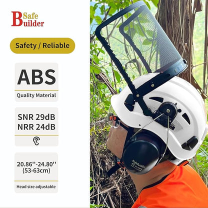 Forestry Safety Helmet with Build-in Visor Mesh Face Shield Ear Muffs 4 in 1 Chainsaw Safety Hard Hats