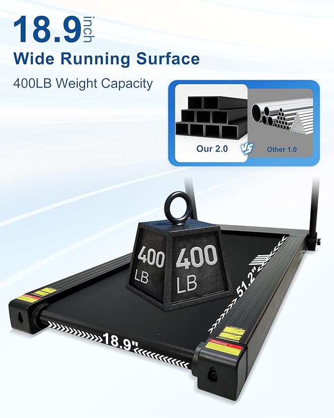 Foldable Treadmill with Auto Incline - 4 Hp 18.9 Inch Wide Treadmills for Home Seniors, 400 Lb Capacity, Backlit Knob Led Display, Shock Absorbent, Bluetooth App and Speaker, 12 Mph Speed