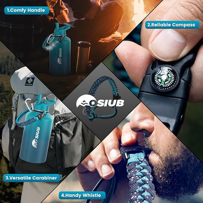 Insulated Water Bottle 64 oz, Triple Wall Vacuum Stainless Steel(Cold for 48 Hrs),Leak Proof & BPA-Free,Half Gallon Water Bottle with Reflective Paracord & Flip Straw for Sports & Travel, CyanBlue