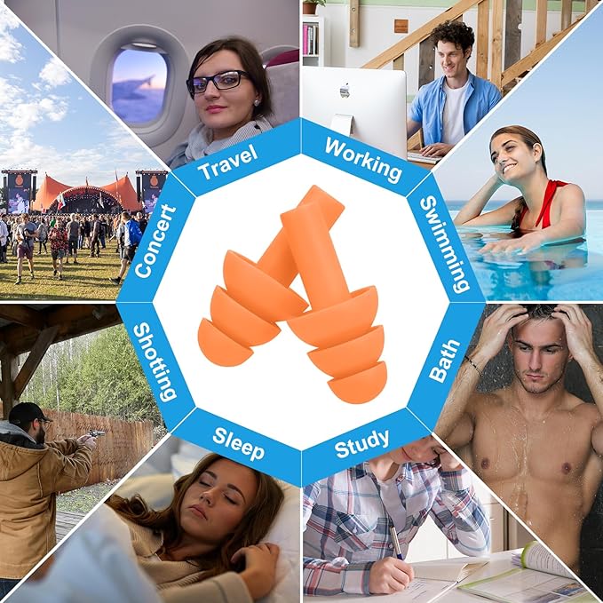 Ear Plugs for Swimming,Sleeping Noise Cancelling,Snoring,Shoting,Working, Reusable Silicone Earplugs, Super Soft Ear Plug for Noise Reduction, Ears Protection (6 Colors)