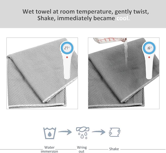 Biange Cooling Towel (Pack of 20, 40"x12") with Pouches for Sports, Workout, Fitness, Gym, Yoga, Golf, Pilates, Travel, Camping & More