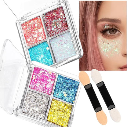 FANDAMEI Face Glitter, Body Glitter for Women, 2PCS 8 Colors Glitter Gel for Face, Hair Glitter for Kids, Fairy Rave Mermaid Makeup