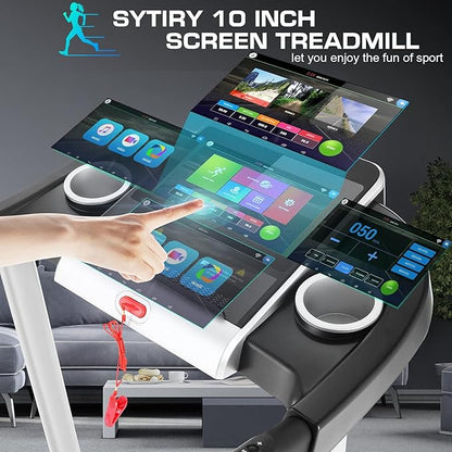 SYTIRY Treadmills for Home with TV Screen and WiFi,Smart Foldable Treadmill Machine,3D Virtual Sports Scene,HiFi Speakers,Popular APP for Social Networking,Video,and Search,Walking Treadmill