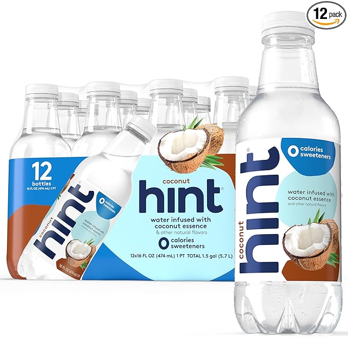 Hint Fruit-Infused Bottled Water, Coconut - Sugar Free Flavored Water with Zero Calories, Naturally Flavored, and No Artificial Sweeteners - 16 Fl Oz (Pack of 12)