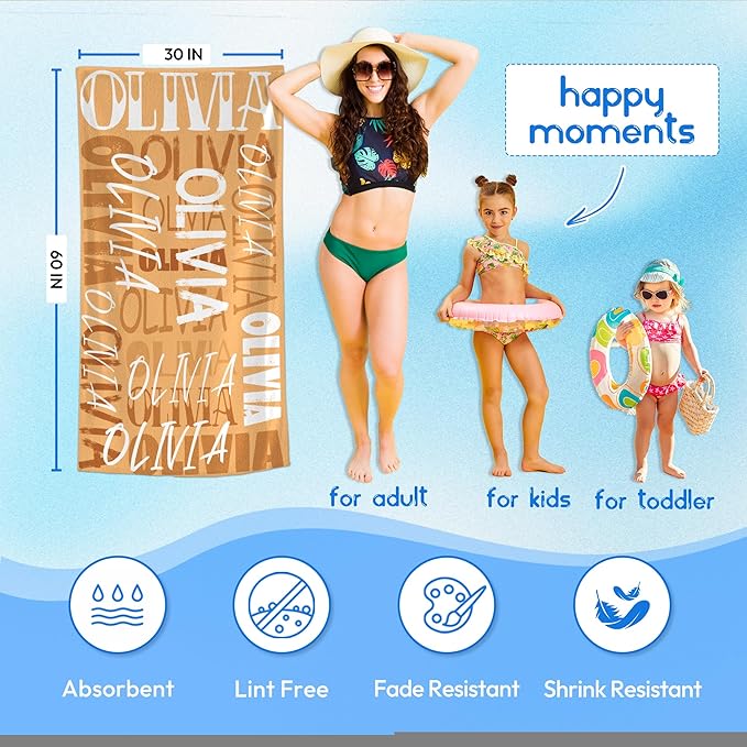 JML Personalized Beach Towel with Name, Custom Beach Towel with Name, Customized Microfiber Pool Towel, Quick Dry & Absorbent Swim Towel for Adult,Anniversary, Birthday, Summer Holiday,Vacation