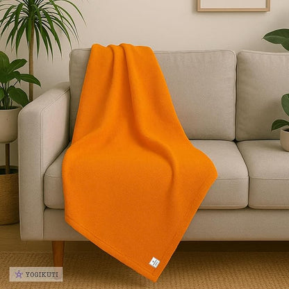 Yogikuti Iyengar Cotton Yoga Blanket Set of One – Thick Handwoven Yoga Blankets for Restorative Yoga, Meditation & Pranayama – Premium Cotton Yoga Blanket for Support & Comfort in Pranayama (Orange)