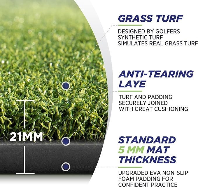 Golfguru Golf Mat, 5x4ft/5x5ft Dense Elite Golf Hitting Mats Practice with 10 Balls, 9 Tees, Heavy Duty Artificial Hitting Training Matt for Backyard Driving Chipping Indoor Outdoor Simulators