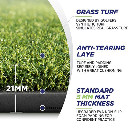 Golfguru Golf Mat, 5x4ft/5x5ft Dense Elite Golf Hitting Mats Practice with 10 Balls, 9 Tees, Heavy Duty Artificial Hitting Training Matt for Backyard Driving Chipping Indoor Outdoor Simulators