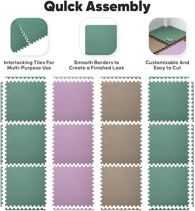 Home Gym Mat, Puzzle Exercise Mat, EVA Interlocking Foam Floor Tiles for Home Workout Equipment and Kids' Play Areas - Blue, 24 in x 24 in x ½ in - (Pink, 16 Pack(64 SQ FT))