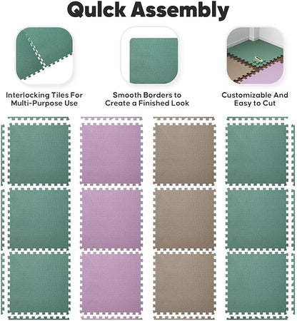 Home Gym Mat, Puzzle Exercise Mat, EVA Interlocking Foam Floor Tiles for Home Workout Equipment and Kids' Play Areas - Blue, 24 in x 24 in x ½ in - (Pink, 16 Pack(64 SQ FT))