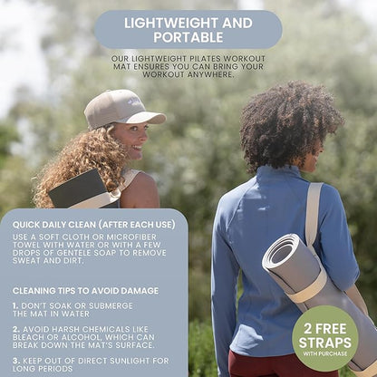 Lindywell Pilates Yoga Workout Mat Non Slip 6mm, 8mm, 10mm Thick - 6ft x 26in